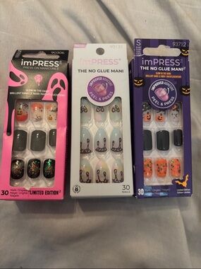 imPRESS Press-On Nails Trio Pack - Black, Orange, White, Pink Accents